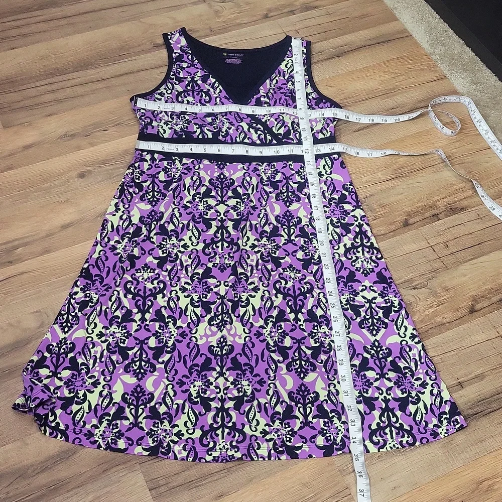 TEKGEAR Navy Purple Lime Green Fleur De Lis Modest Sleeveless Athletic Dress - Picture 7 of 8